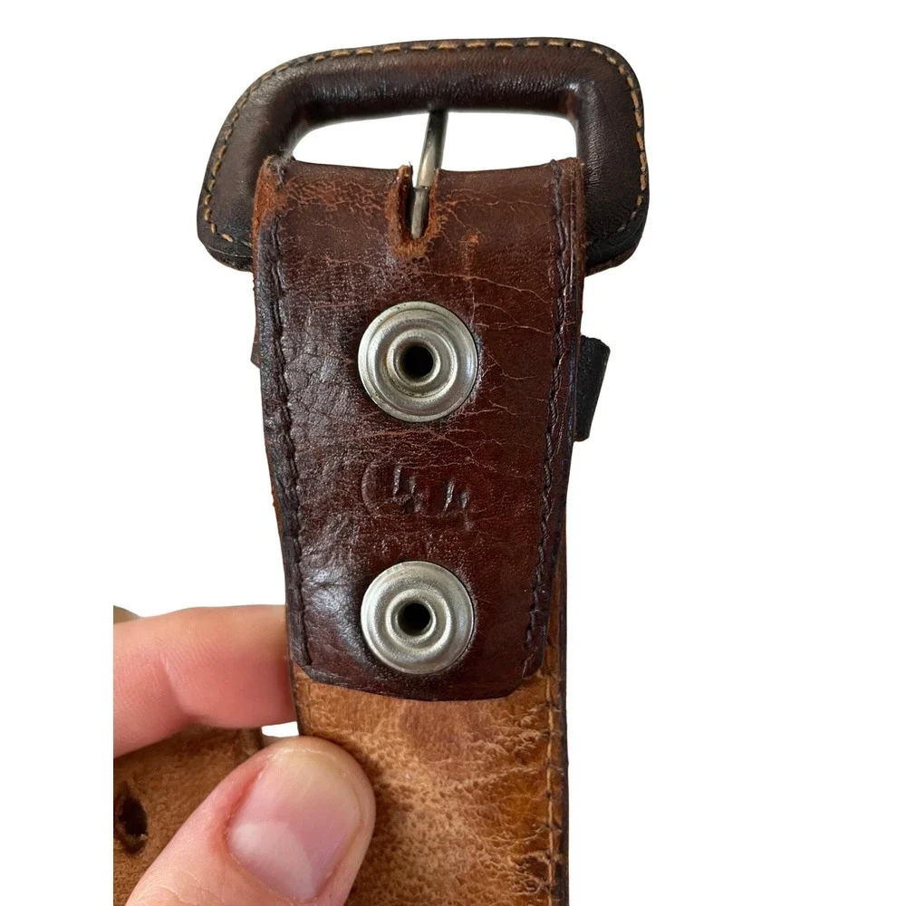 Vintage Brown Tooled Leather Belt Whipstitch Western Boho 32-36